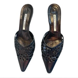 Manolo Blahnik Black Cutout Mules